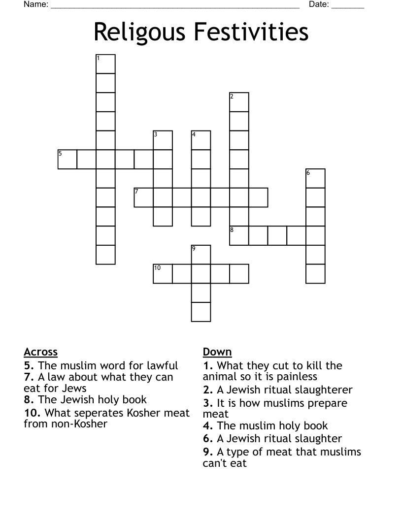 Religous Festivities Crossword