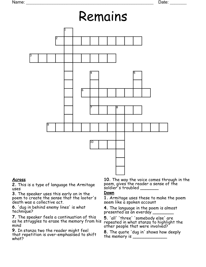 Remains Crossword
