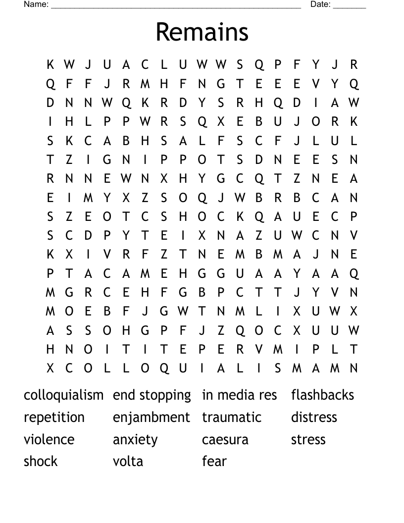 Remains Word Search