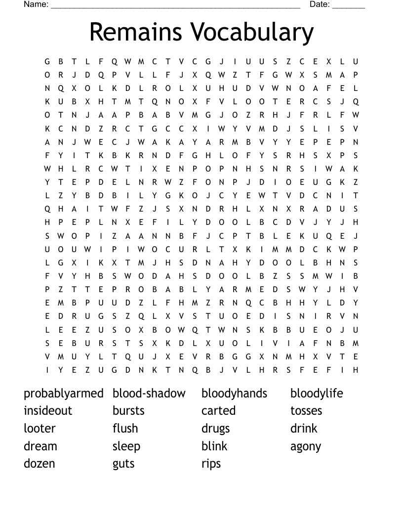 Remains Vocabulary Word Search