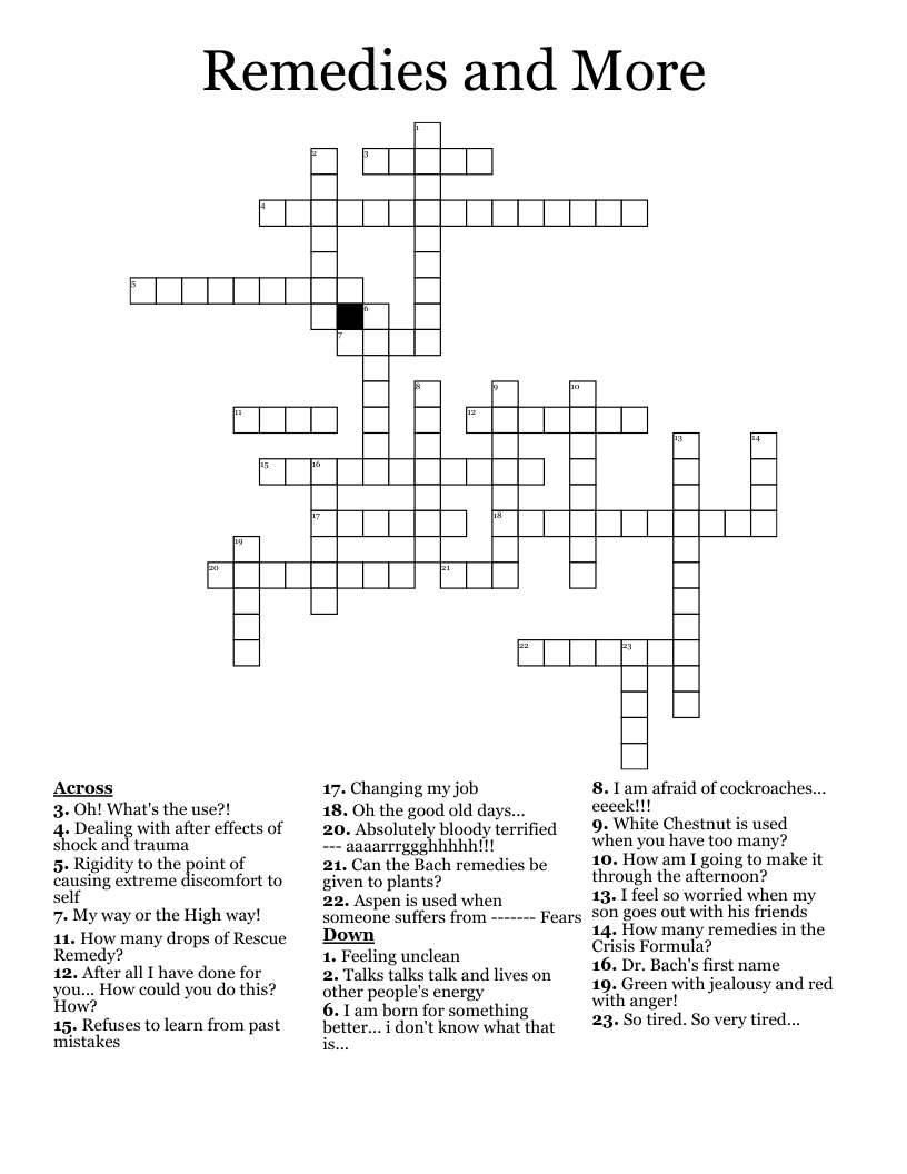Remedies and More Crossword