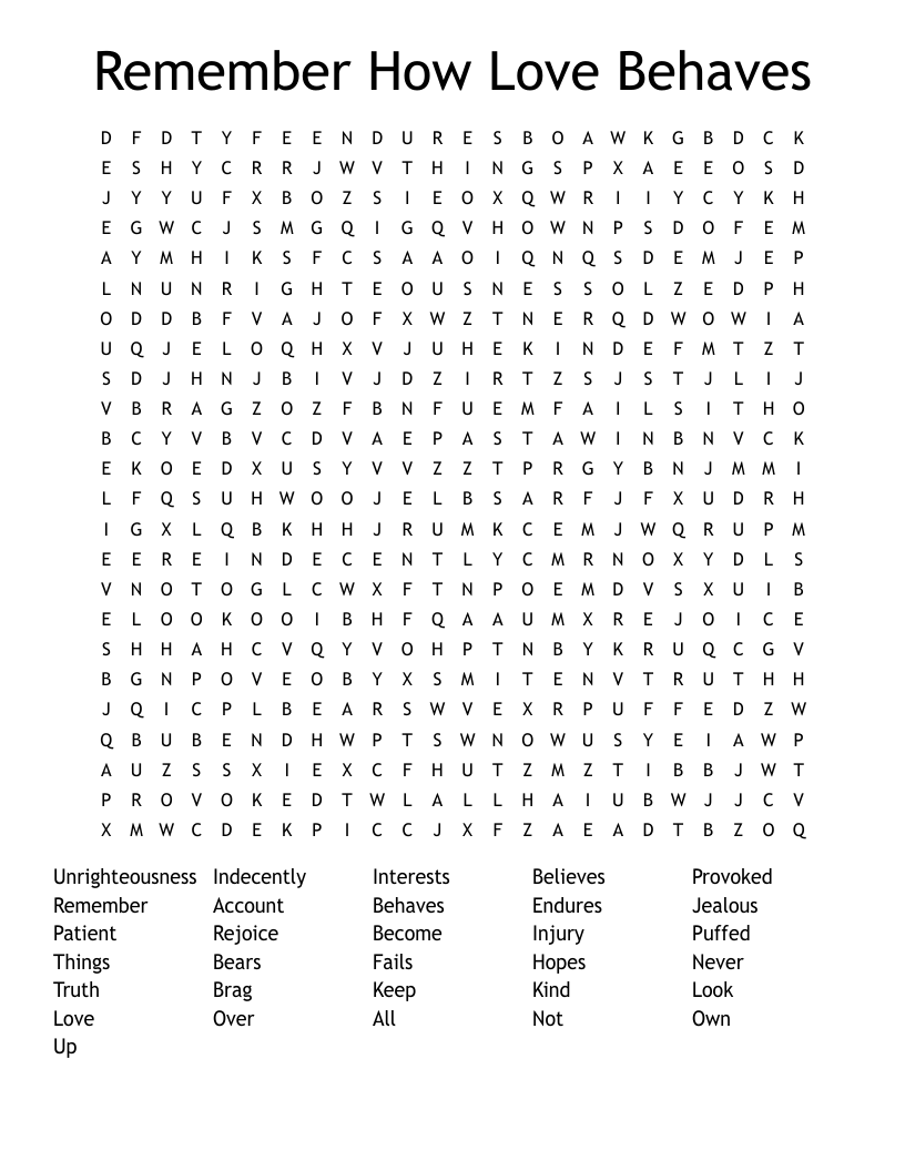 Remember How Love Behaves Word Search