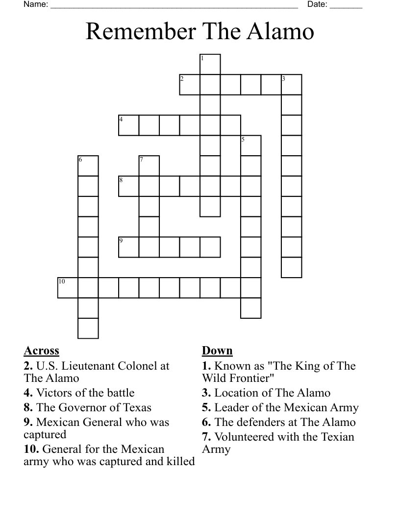 Remember The Alamo Crossword