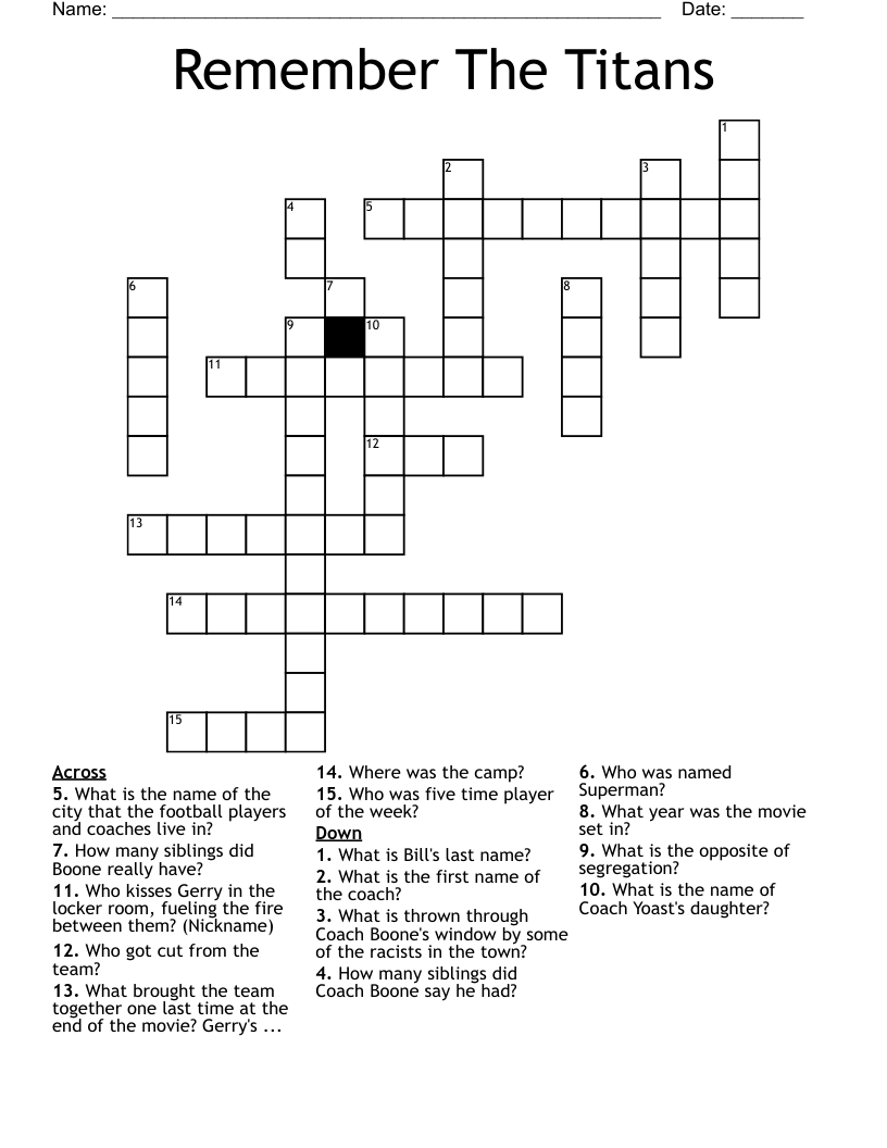 Remember The Titans Crossword