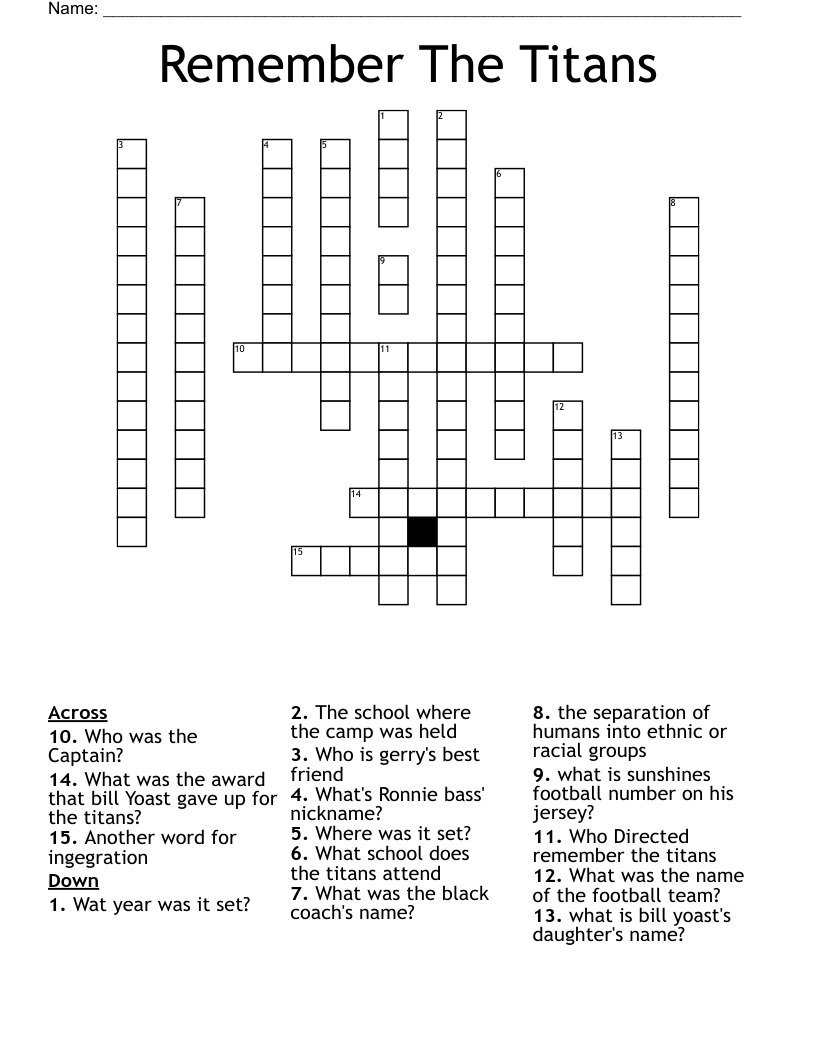 Remember The Titans Crossword