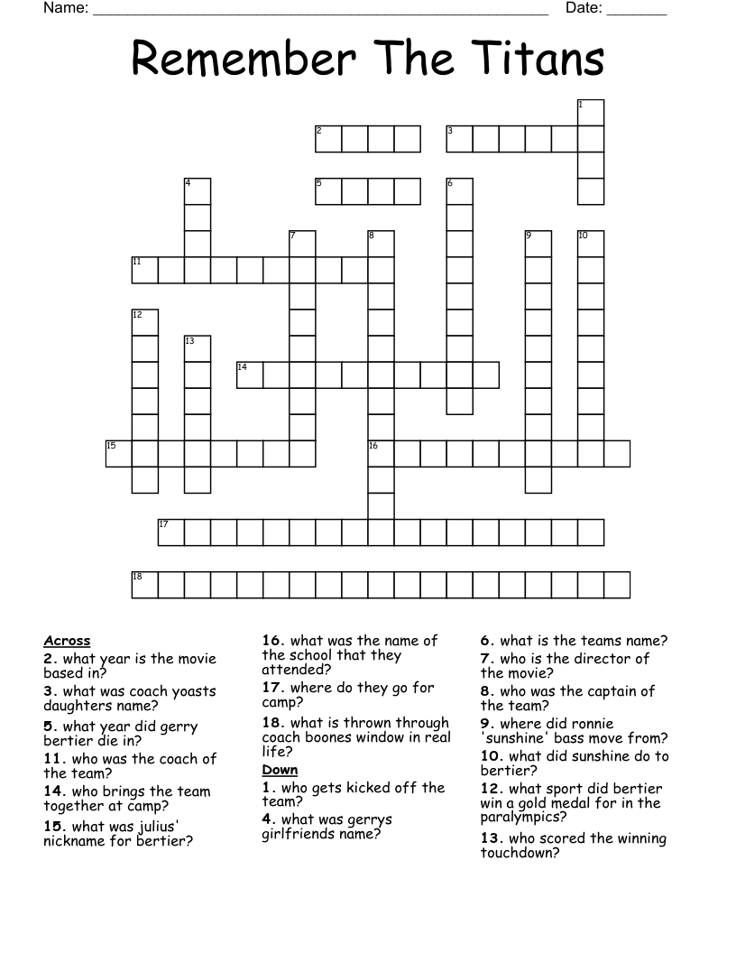 Remember The Titans  Crossword