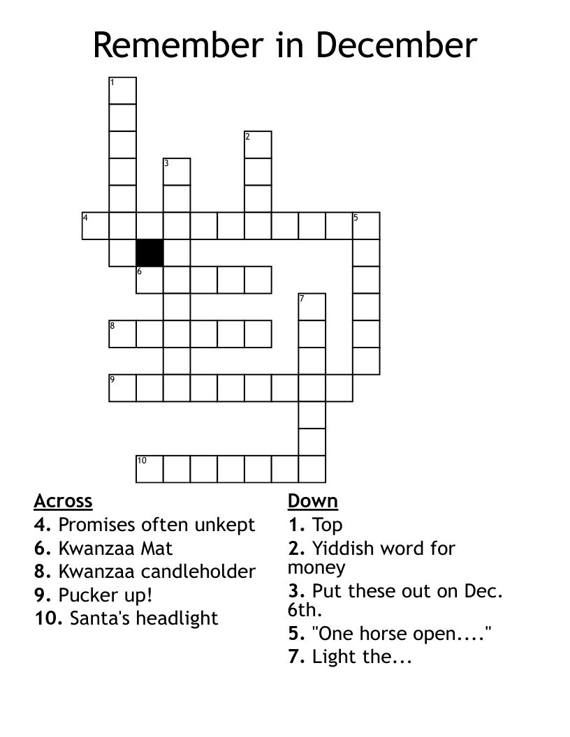 Remember in December Crossword