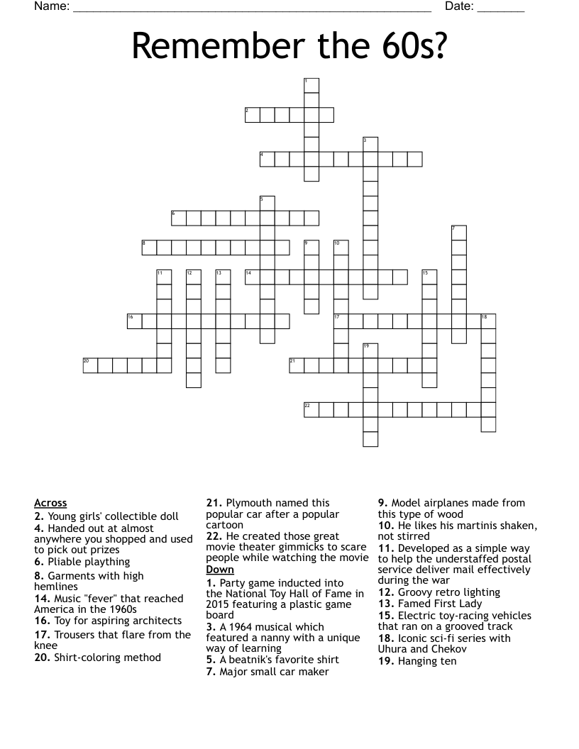 Remember the 60s? Crossword