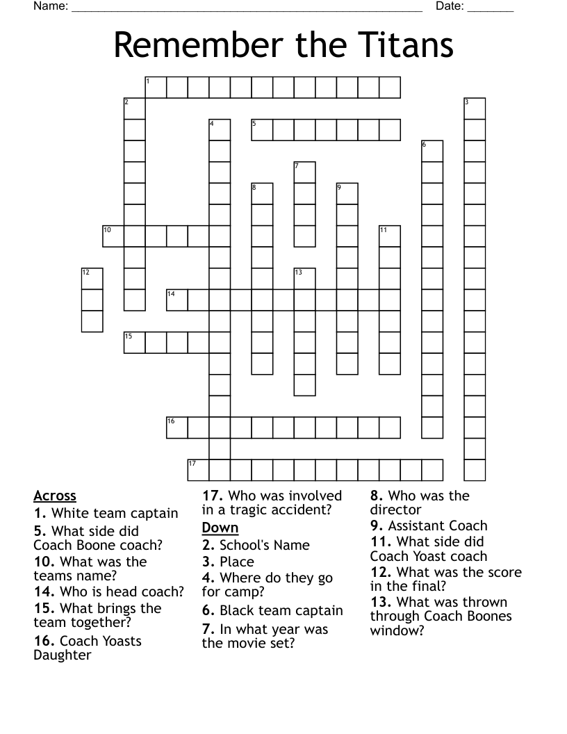 Remember the Titans Crossword