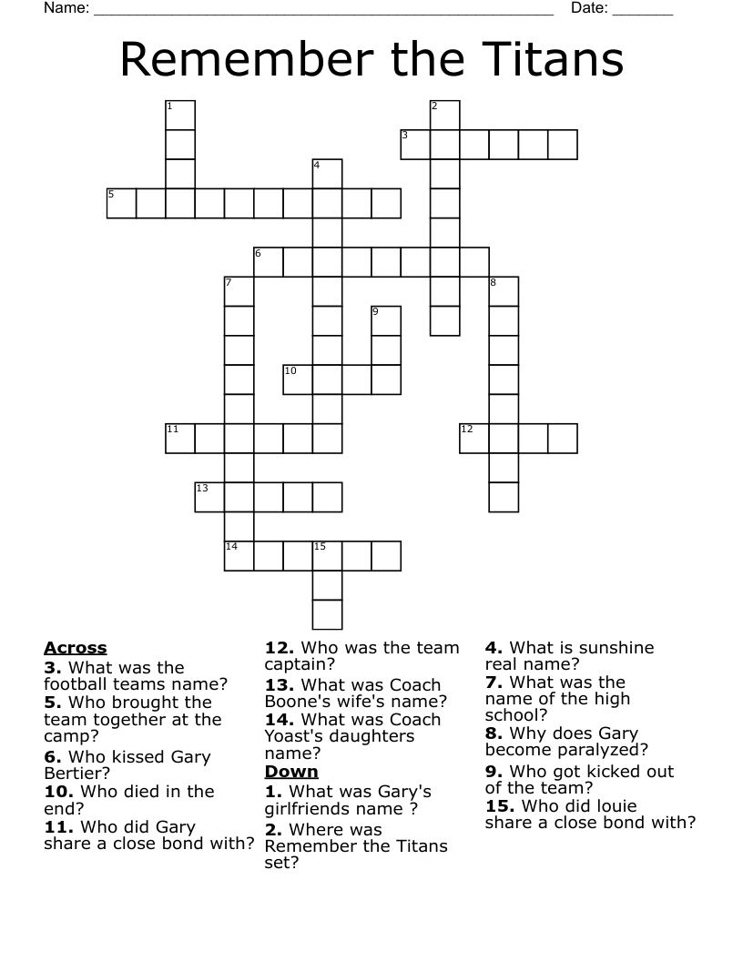 Remember the Titans Crossword
