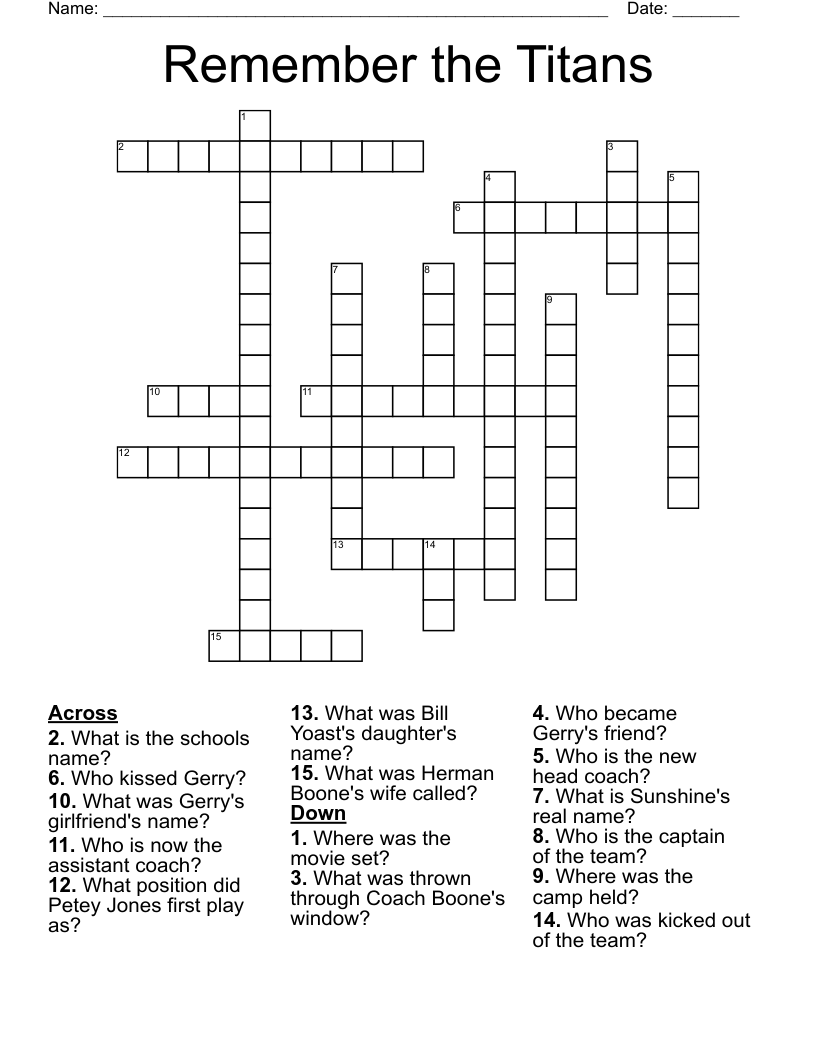 Remember the Titans Crossword