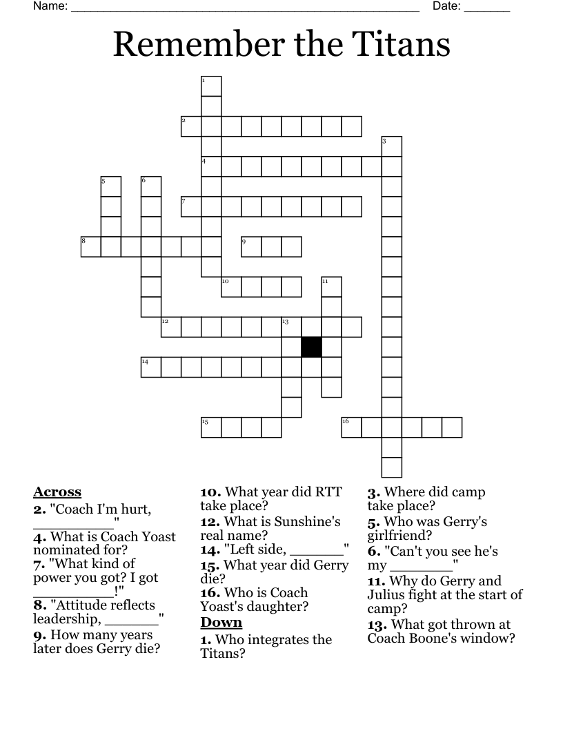 Remember the Titans Crossword