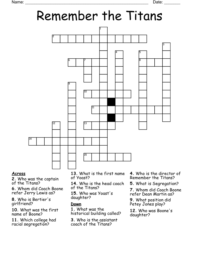 Remember the Titans Crossword