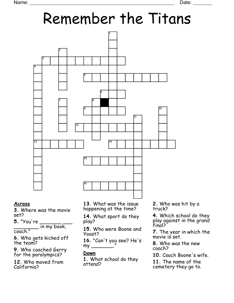 Remember the Titans Crossword