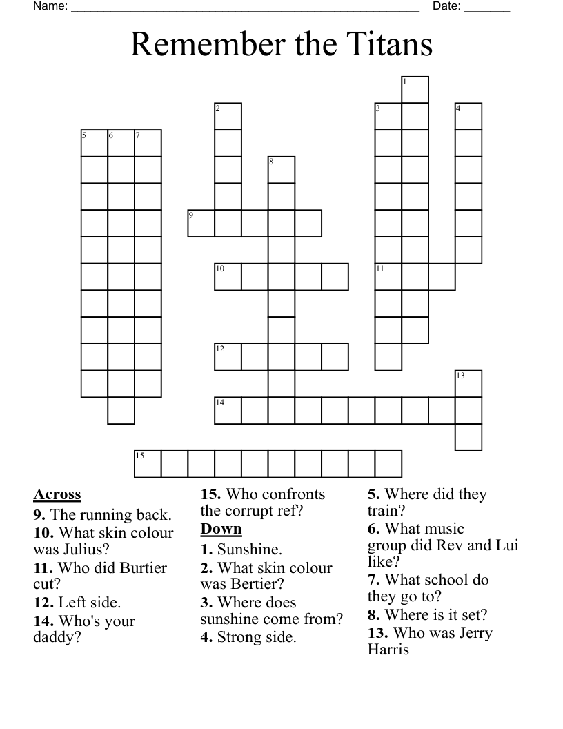 Remember the Titans Crossword