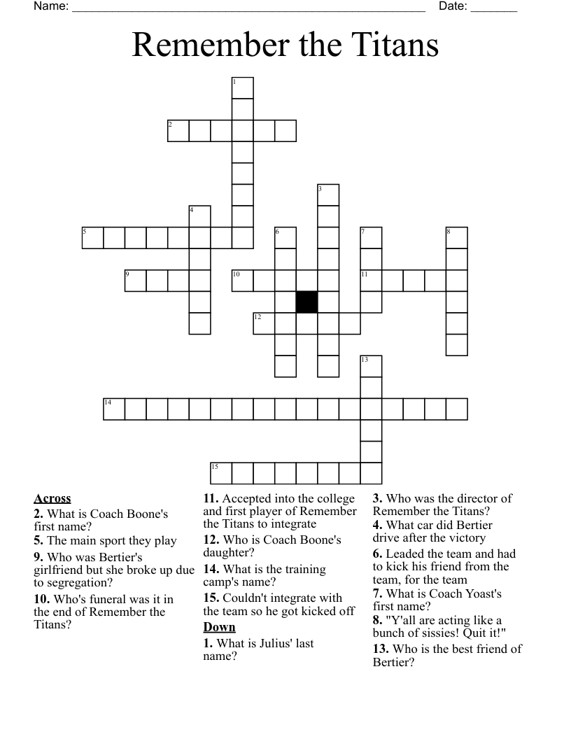Remember the Titans Crossword
