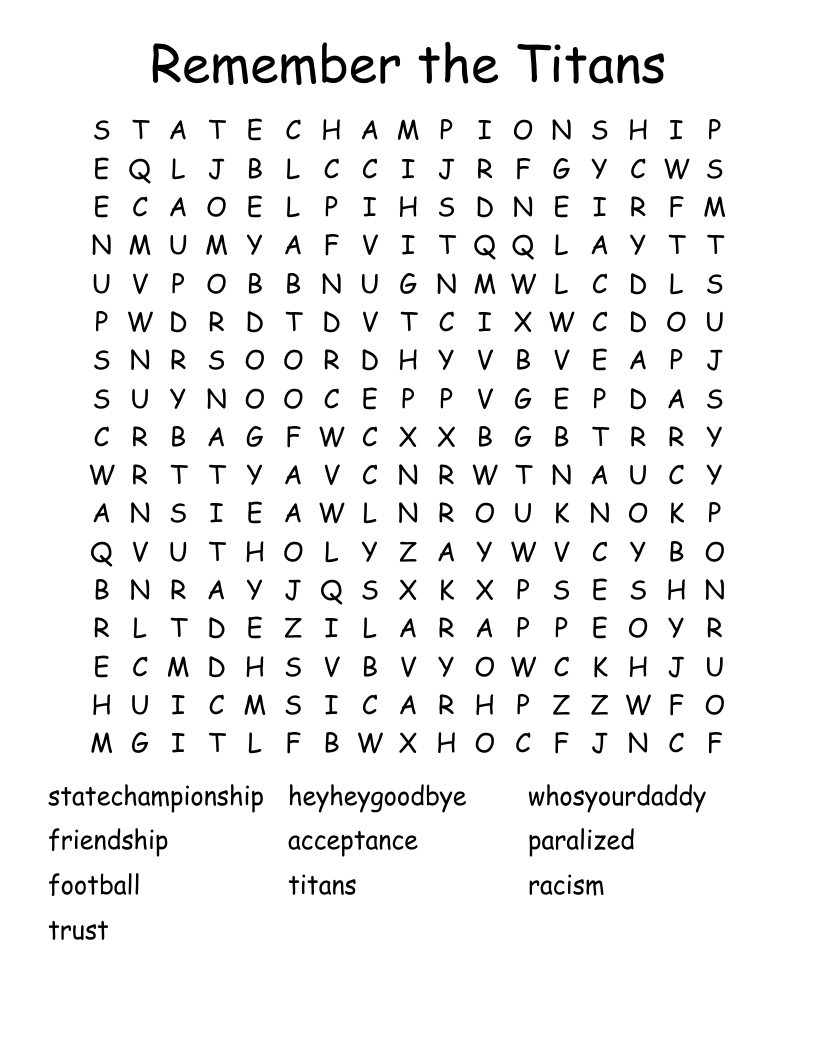 Remember the Titans Word Search
