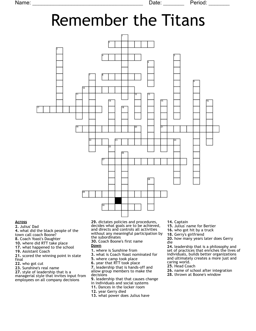 Remember the Titans Crossword