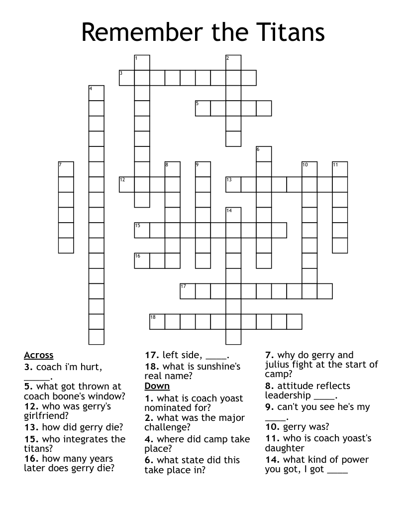 Remember the Titans Crossword
