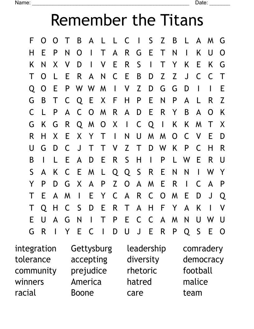 Remember the Titans Word Search