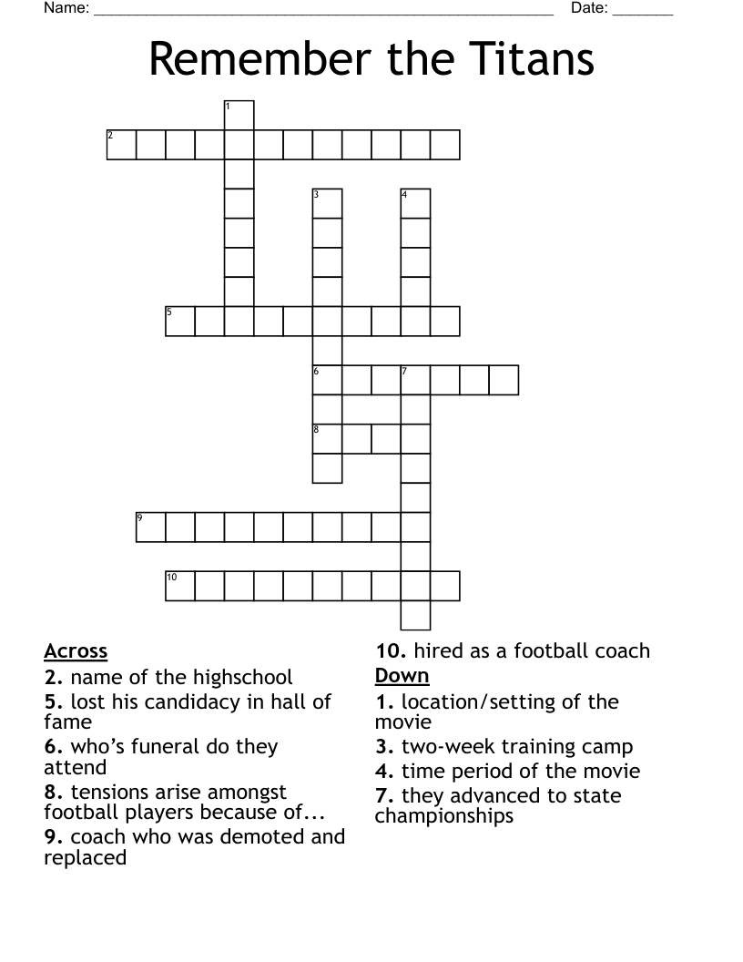 Remember the Titans  Crossword