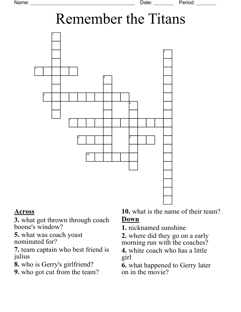Remember the Titans  Crossword