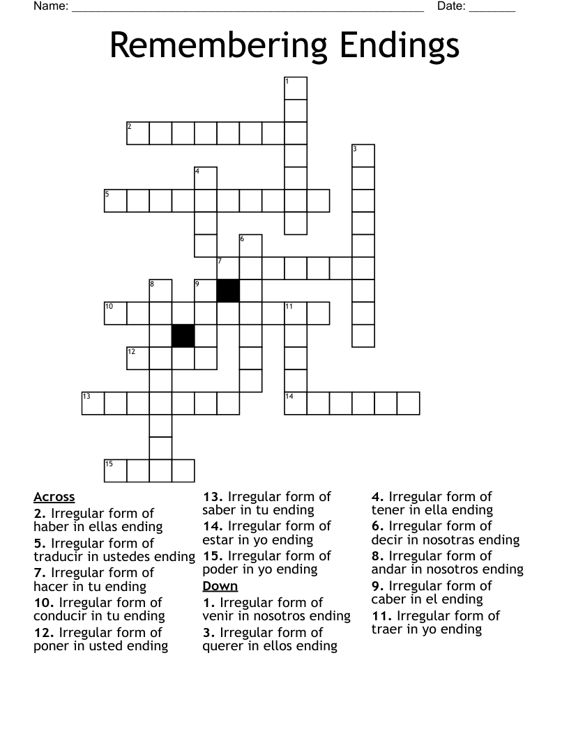 Remembering Endings Crossword