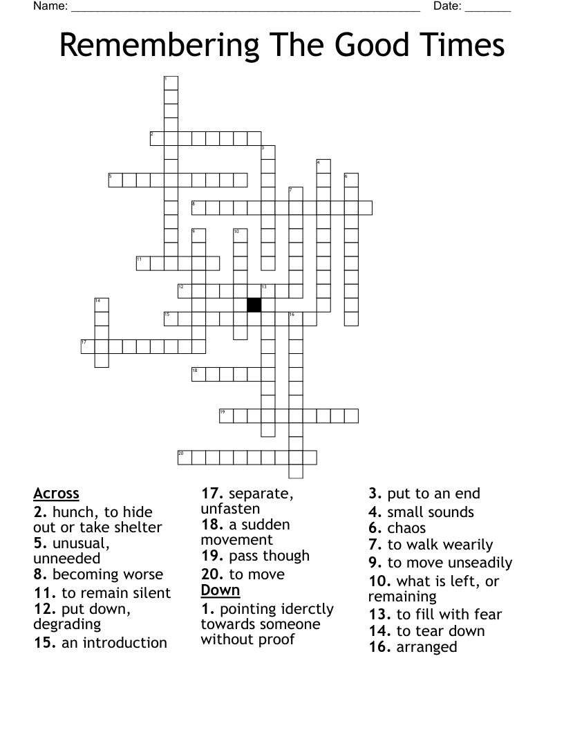 Remembering The Good Times Crossword