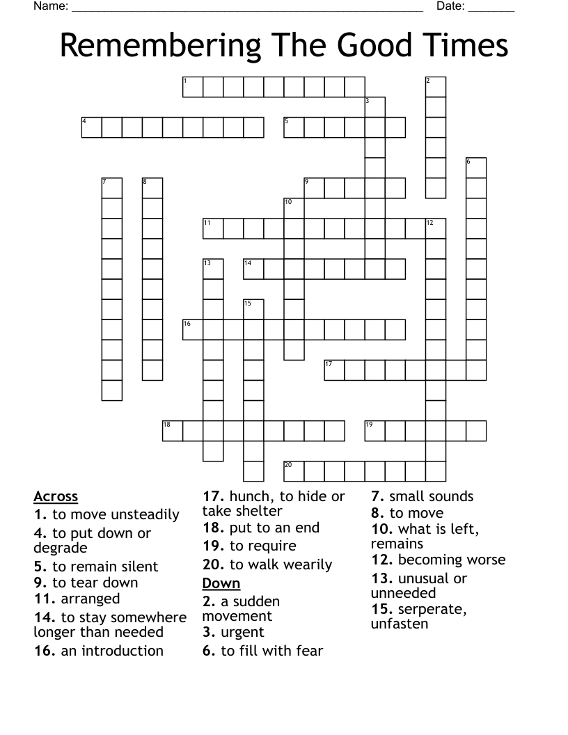 Remembering The Good Times Crossword