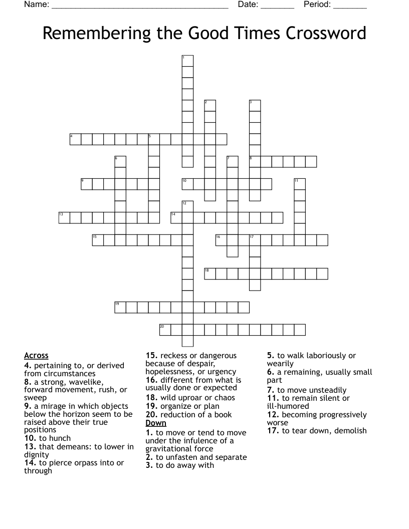 Remembering the Good Times Crossword