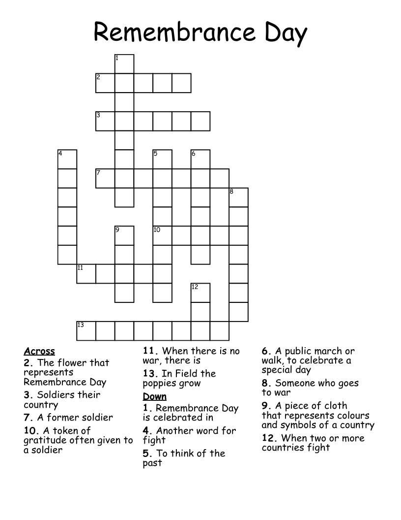 Remembrance Day Crossword