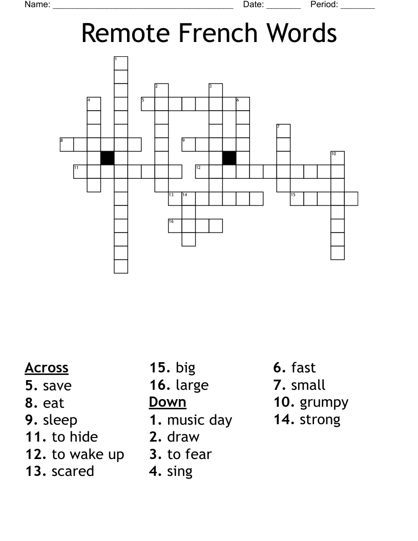 Remote French Words Crossword