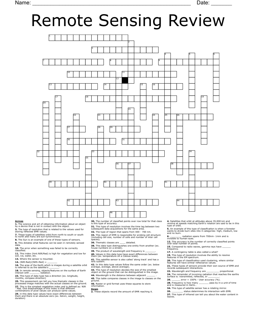 Remote Sensing Review  Crossword
