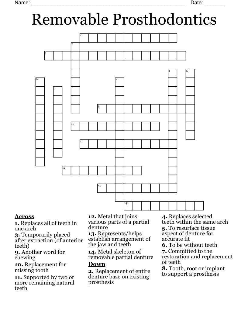 Removable Prosthodontics  Crossword