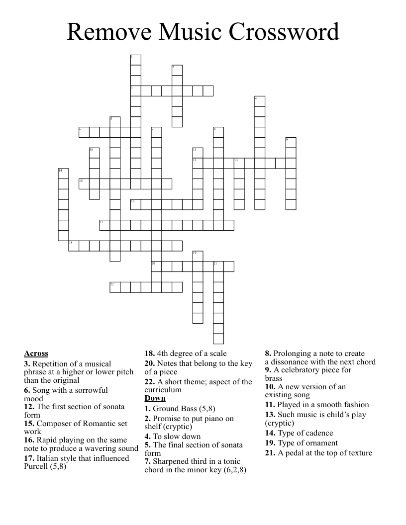 Remove Music Crossword