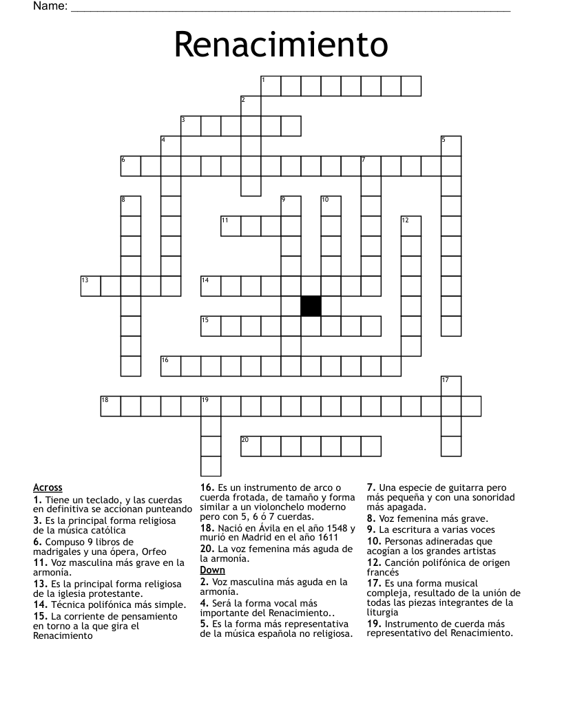 Renacimiento Crossword