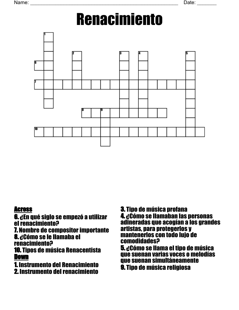 Renacimiento Crossword