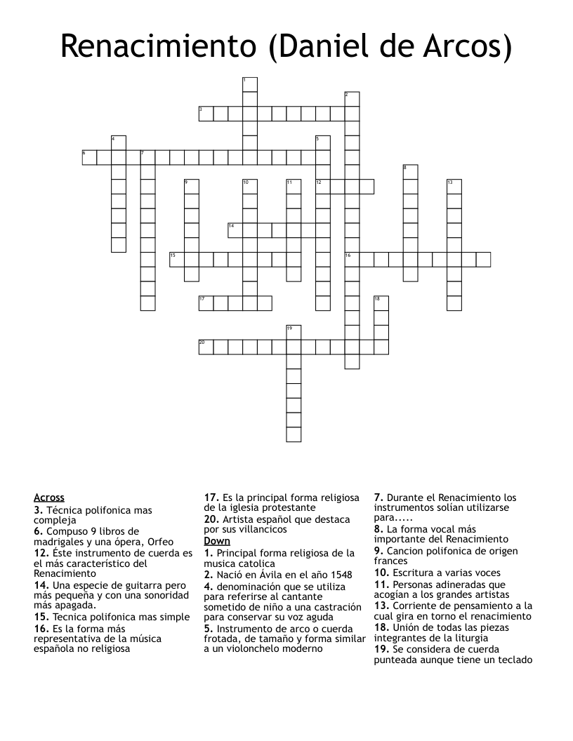 Renacimiento (Daniel de Arcos) Crossword
