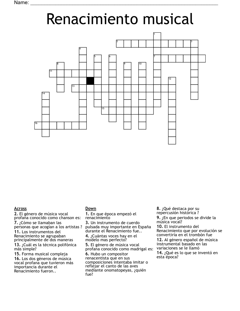 Renacimiento musical Crossword