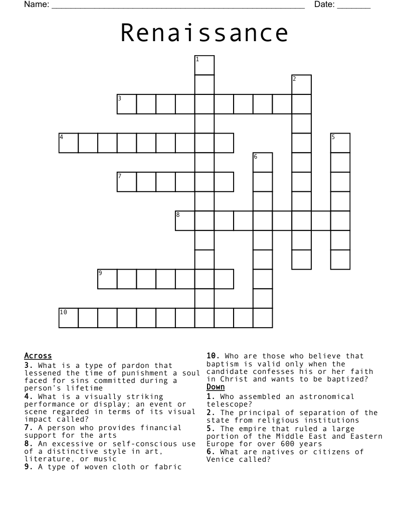 Renaissance Crossword