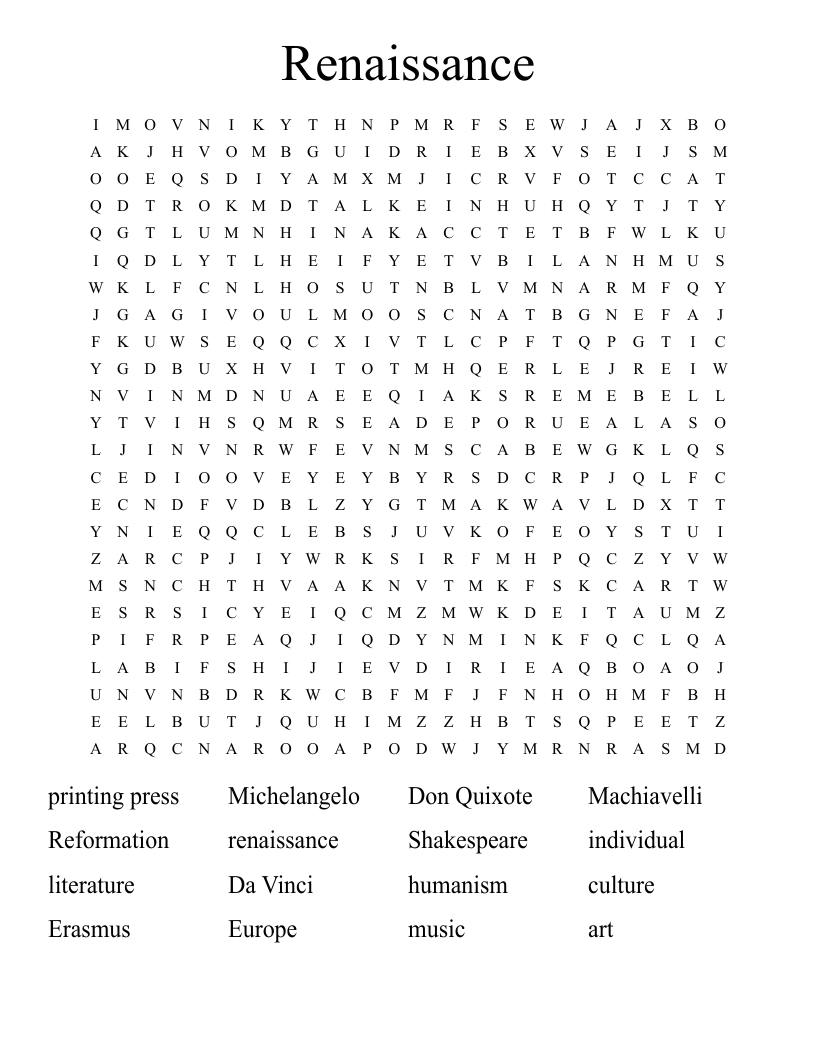 Renaissance Word Search