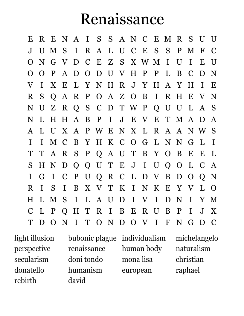 Renaissance Word Search
