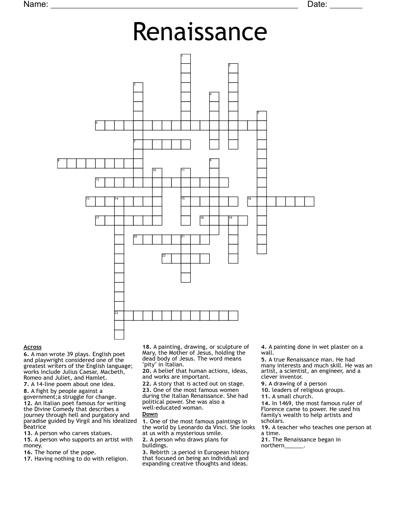 Renaissance Crossword