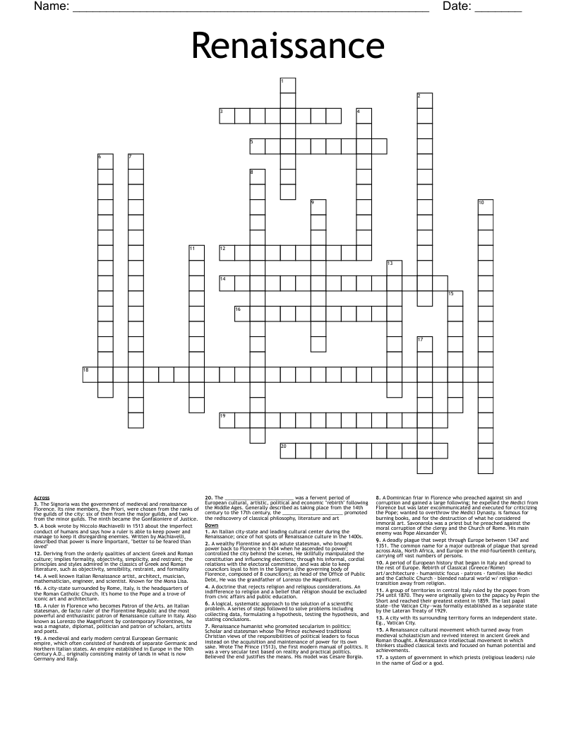 Renaissance Crossword