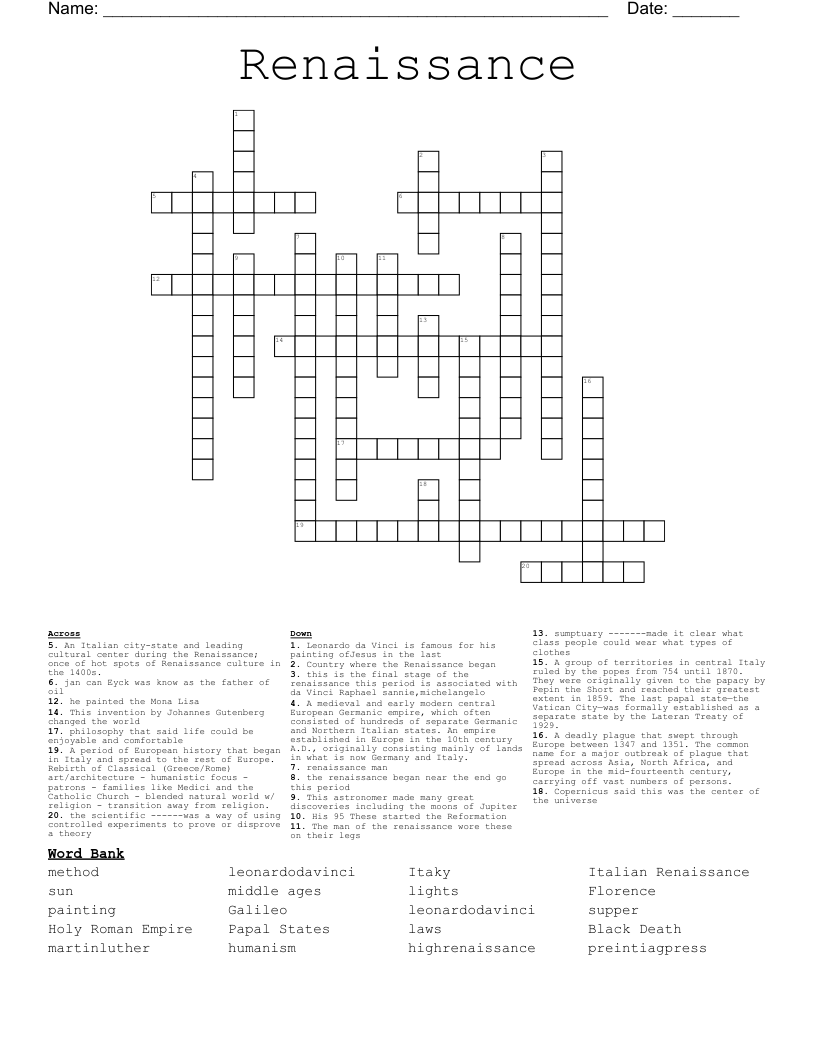 Renaissance Crossword