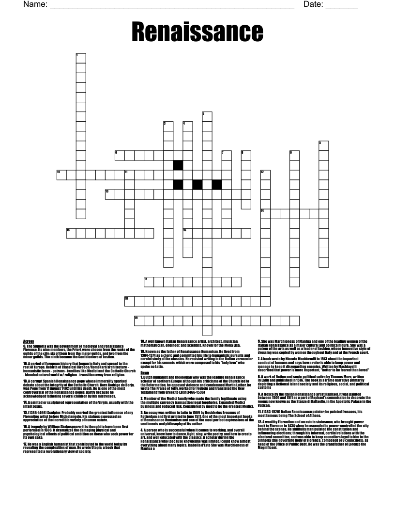 Renaissance Crossword