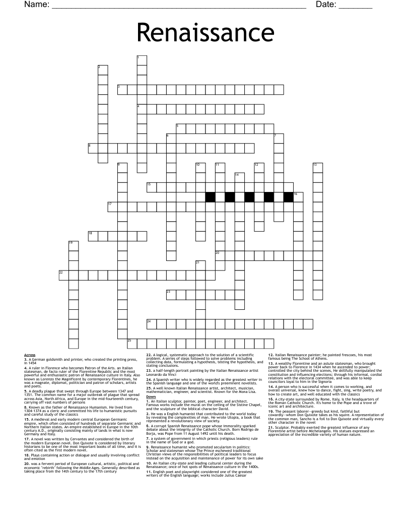 Renaissance Crossword