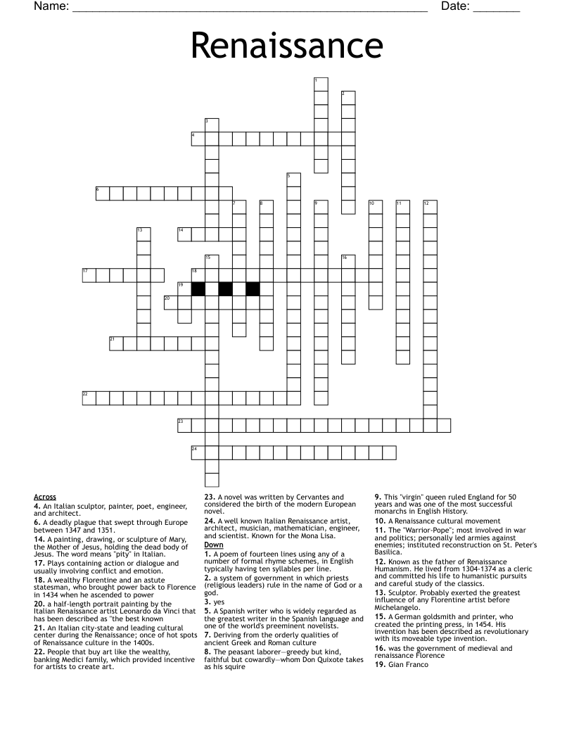 Renaissance Crossword