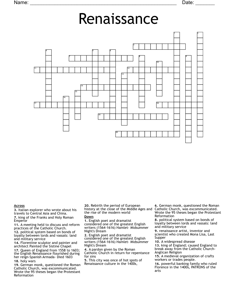 Renaissance Crossword