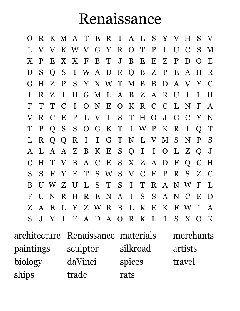 Renaissance Word Search